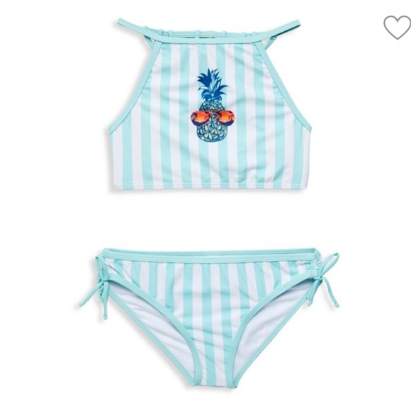 LIMEAPPLE Girl's 2-Piece Striped Bikini Set Size 14 Fully Lined New - Picture 1 of 1